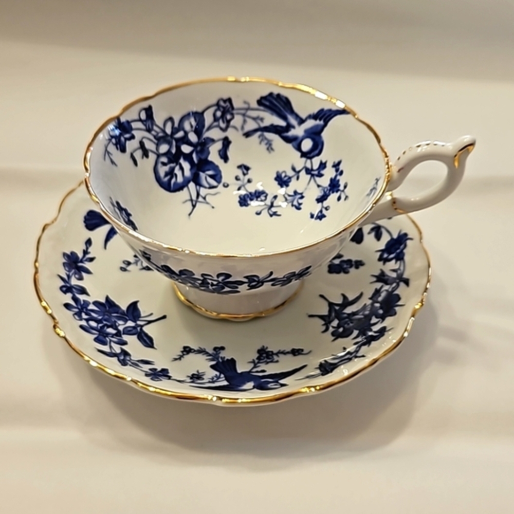 Coalport Vintage, Blue Birds pattern, cup, and saucer.